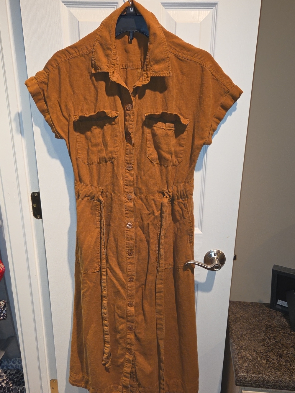 a.n.a Rust Button-Front Midi Dress